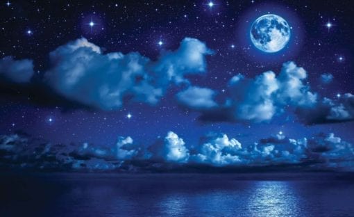 Fototapet med motivet: Himmel månen moln Stjärnor Natt Hav