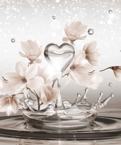 Fototapet med motivet: Blommor Vattendroppar Hjärta
