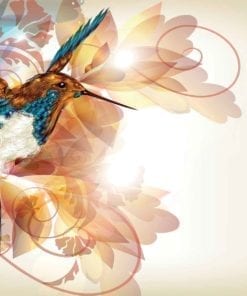 Fototapet med motivet: Fåglar Kolibri Blommor Abstrakt