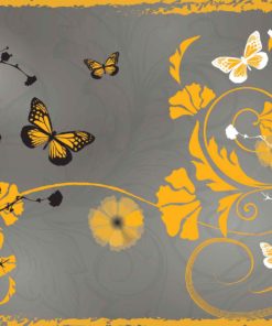 Fototapet med motivet: Mönster blommor fjärilar Natur