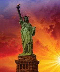 Fototapet med motivet: New York Statue Liberty Solnedgång