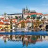 Fototapet med motivet: Stad Prag Bro Katedral Flod Sepia