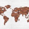 Fototapet med motivet: Tegelsten Vägg World Karta
