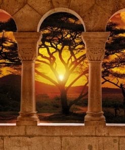 Fototapet med motivet: Visa Afrika Solnedgång Träd