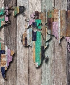Fototapet med motivet: World Karta trä plankor